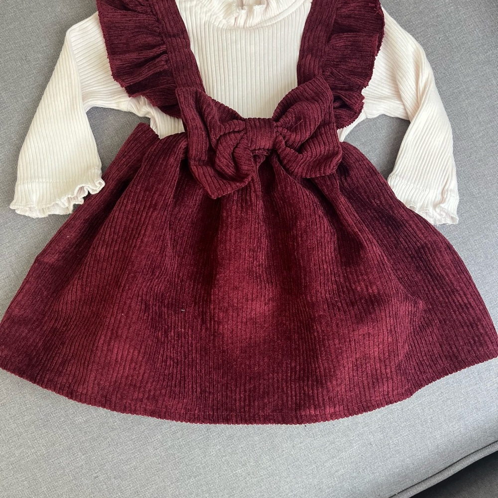 SHEIN White Ruffled and Burgundy Dress